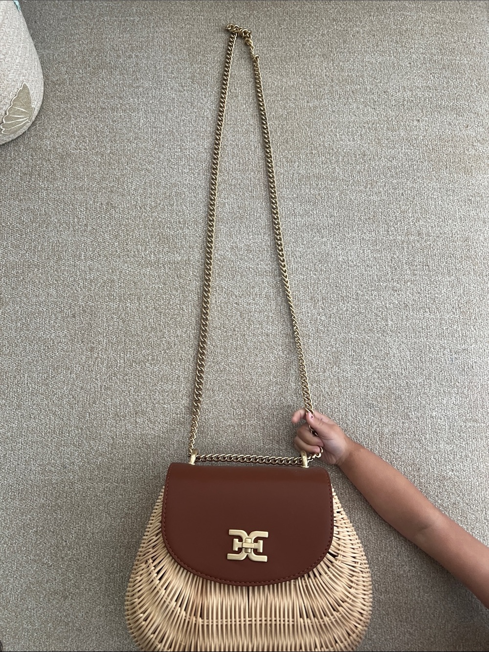Sam Edelman Brown Leather & Natural Wicker Crossbody - Picture 6 of 6